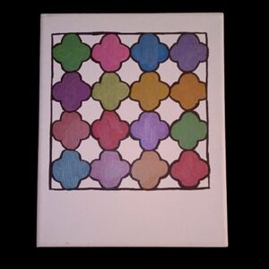 Handpainted Colorful Geometric Canvas Art Wall Decor Signed 8x10"